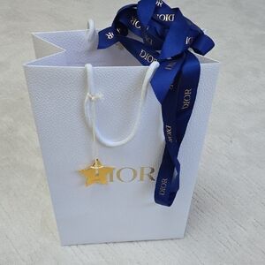 DIOR • White Gift Bag with Gold Lettering and Blue Ribbon